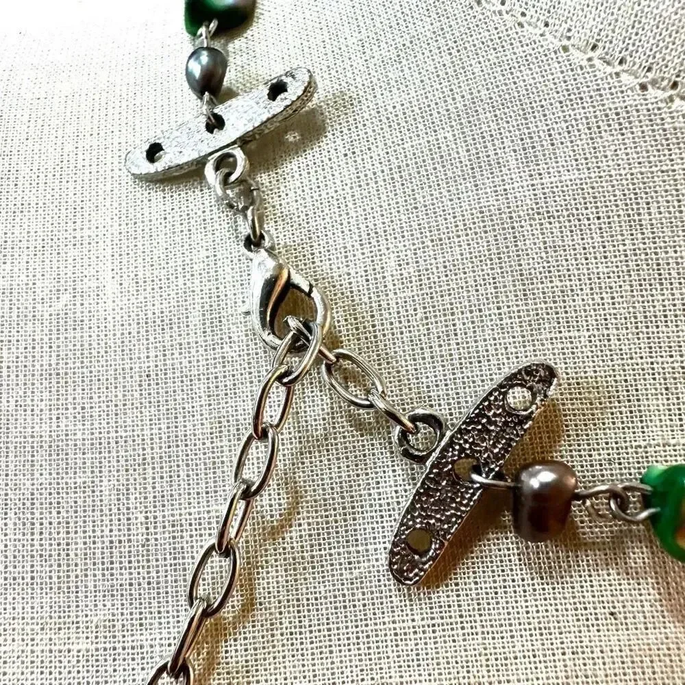Unakite abalone green beaded necklace